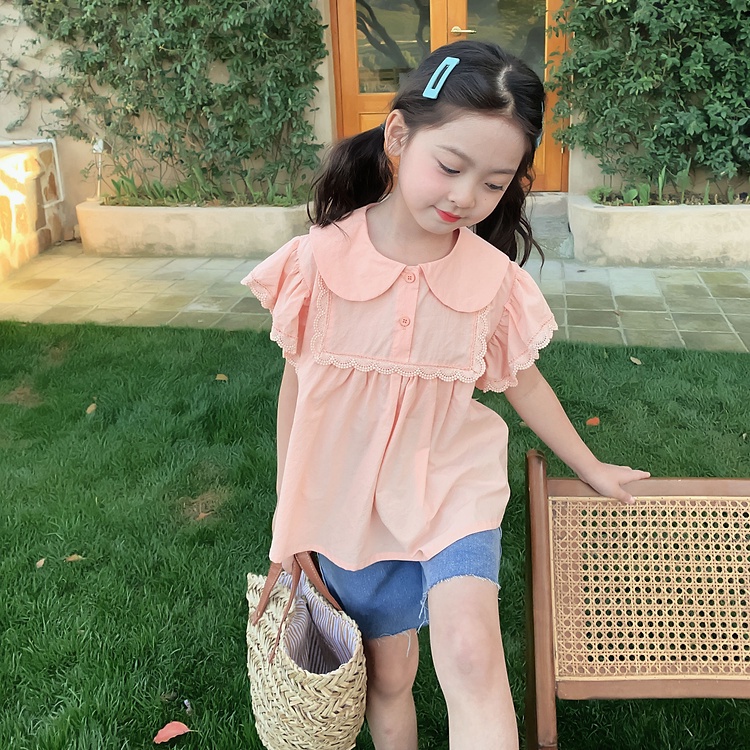 2023 áo sơ mi trẻ em mới mùa hè baby doll collar girls 'top french sweet