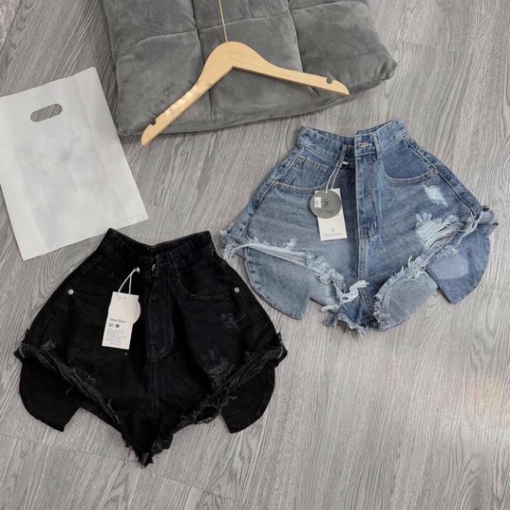 Quần jeans đùi nữ lòi rúi 2 màu xanh, đen -ly alohashop91