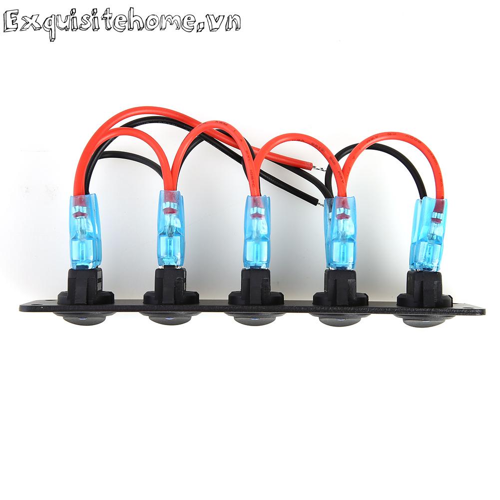 Bảng điều khiển công tắc rocker led 5 gang màu xanh không thấm nước 12v 20a 24v 10a cho thuyền ô tô