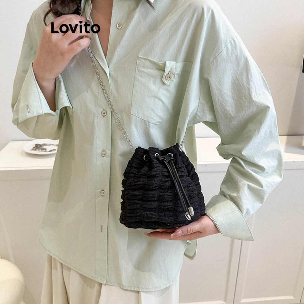 Túi dây rút Lovito màu trơn phong cách thời trang thường ngày dành cho nữ L60AD193