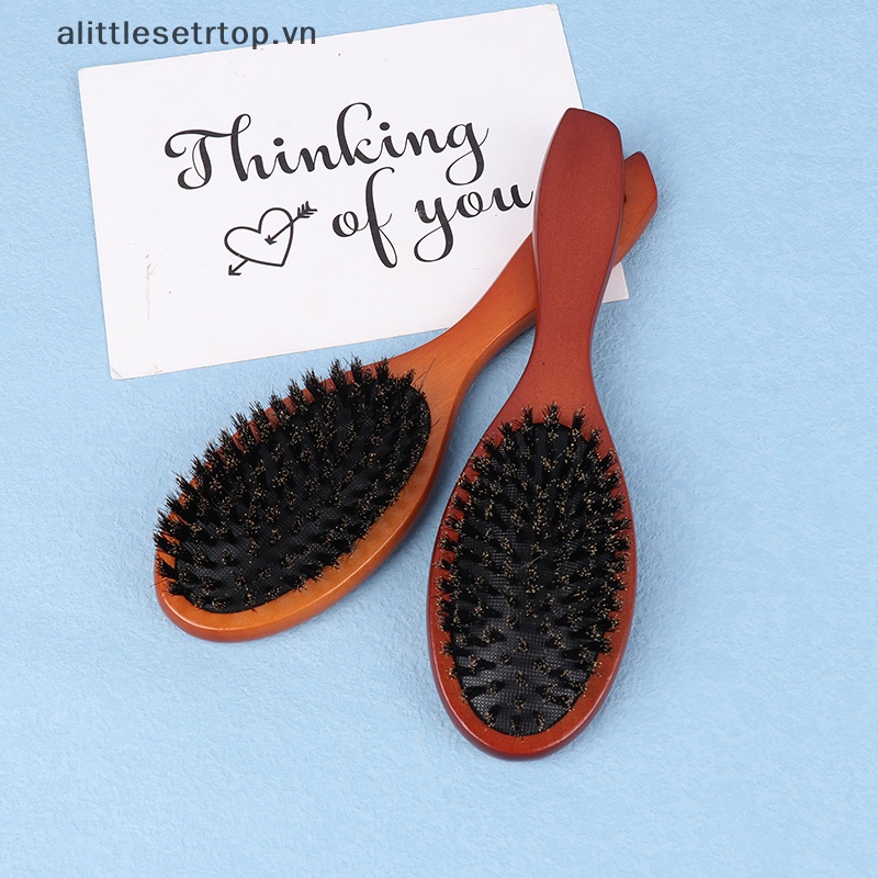 Alittlesetrtop boar bristle hair brush women combs for hair wood hairbrush detangle duỗi tóc bàn chải tóc lược cắt tóc phụ kiện cắt tóc.