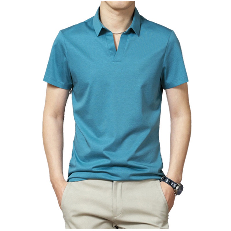Áo polo HANLU chất lụa băng rộng rãi thoáng khí màu sắc đơn giản công sở cho nam
