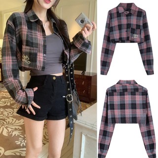 Thời trang hàn quốc kẻ sọc dài tay áo sơ mi nữ mùa hè mỏng kiểm tra áo polo top