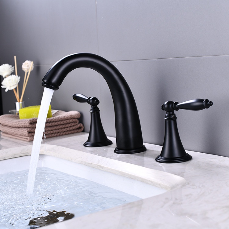 Đen retro đồng nóng lạnh phong cách bắc âu vòi chậu double-handle three-hole split three-piece faucet