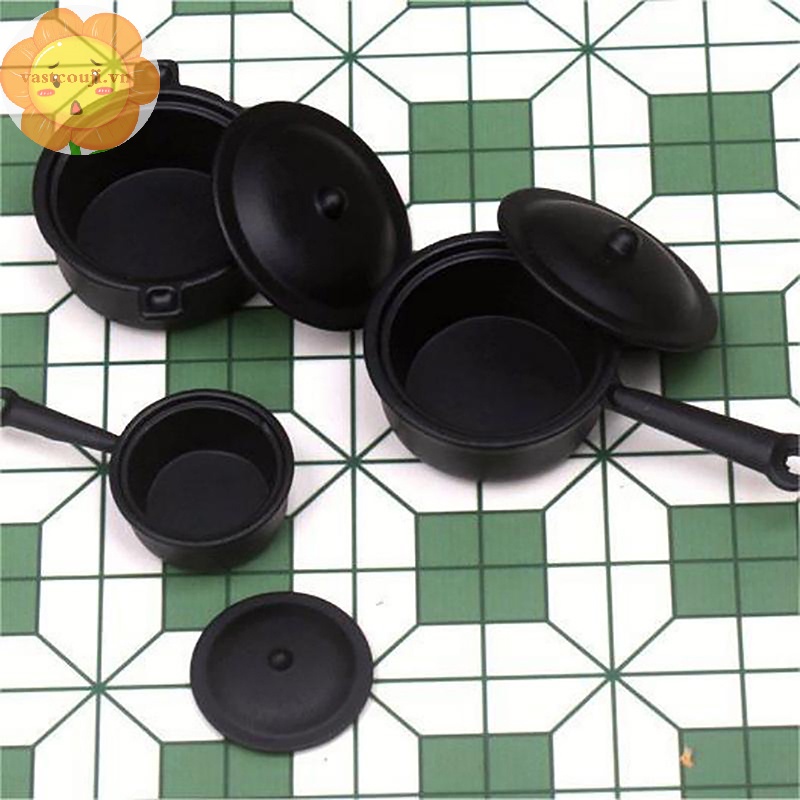 Vastji 1set 1:12 dollhouse miniature soup pot pan w / cover gas stove kitchen model decor toy doll house accessories vn
