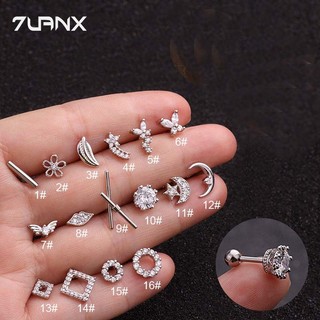 7uanX 1 mảnh hoa bướm mặt trăng hình cánh thiên thần helix lobe pinna stainelss thép tragus bông tai xỏ lỗ 16gauge