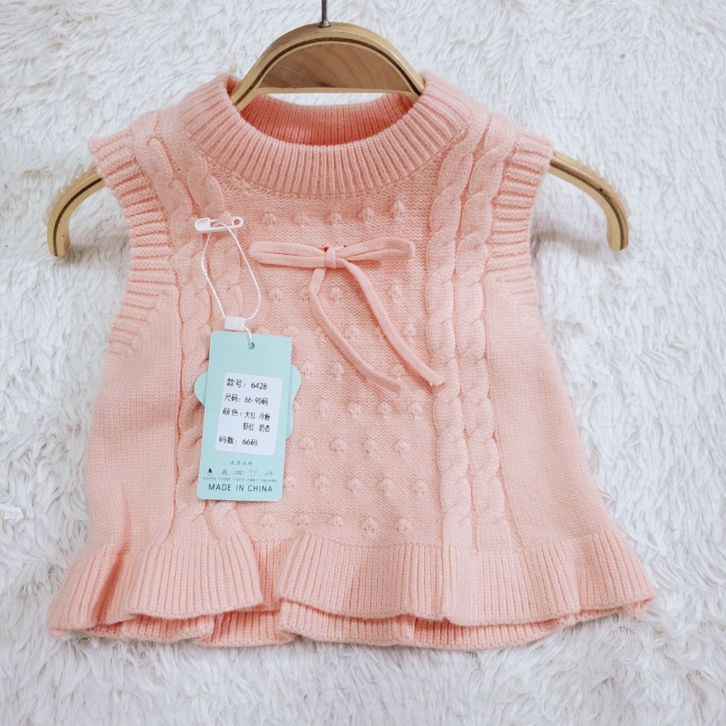 Áo gile len sơ sinh quảng châu mùa đông cổ tròn chui đầu mềm mịn co giãn cho bé gái 5-10kg 6428