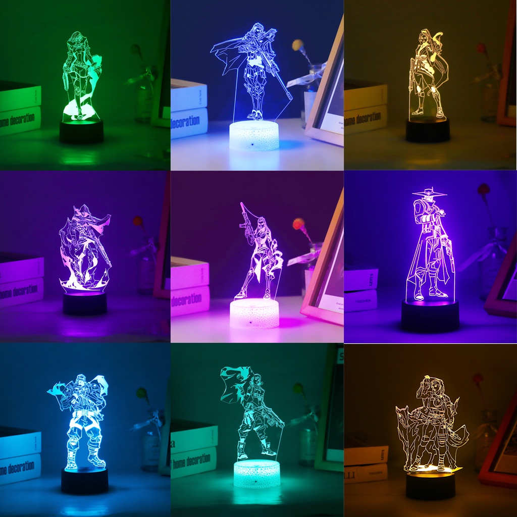 Đèn gia đình 3d led valorant omen cypher viper skye đèn ngủ cho trẻ em anime hình trẻ em đầy màu sắc trang trí phòng ngủ quà tặng ảo ảnh