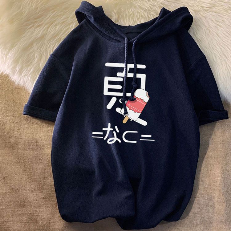 Áo thun tay lửng dáng rộng có mũ trùm đầu thời trang mùa hè mát mẻ cho sinh viên