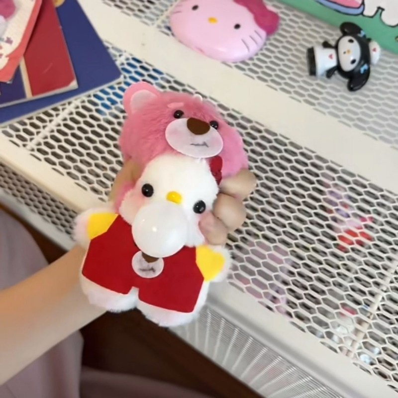 Strawberry bear kt cat plush doll handmade diy material bag homemade spit bubble squeak cartoon doll house phụ kiện