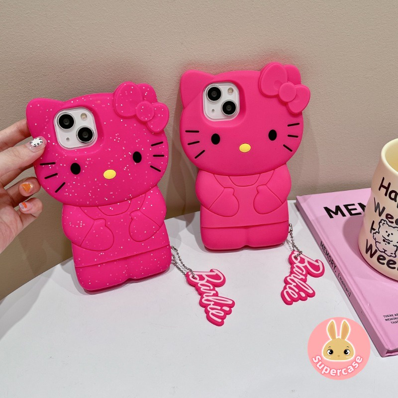 Glitter barbie hellokitty case cho iphone 14 13 11 12 pro max xr x 7 8 6 6s plus xs se 14 plus se 2020 12 13 mini silicone soft cover anti-fall pink hello kitty phone case cover