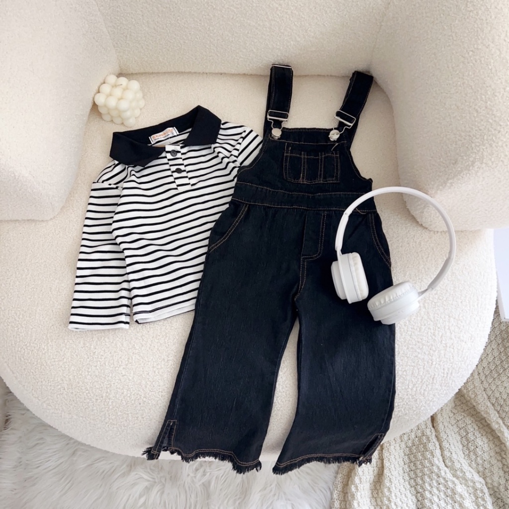 Sét Yếm Jean + Áo Zip Kẻ 10-26kg Đính Nơ Lưng Bé Gái - Shop Mẹ Bông 92