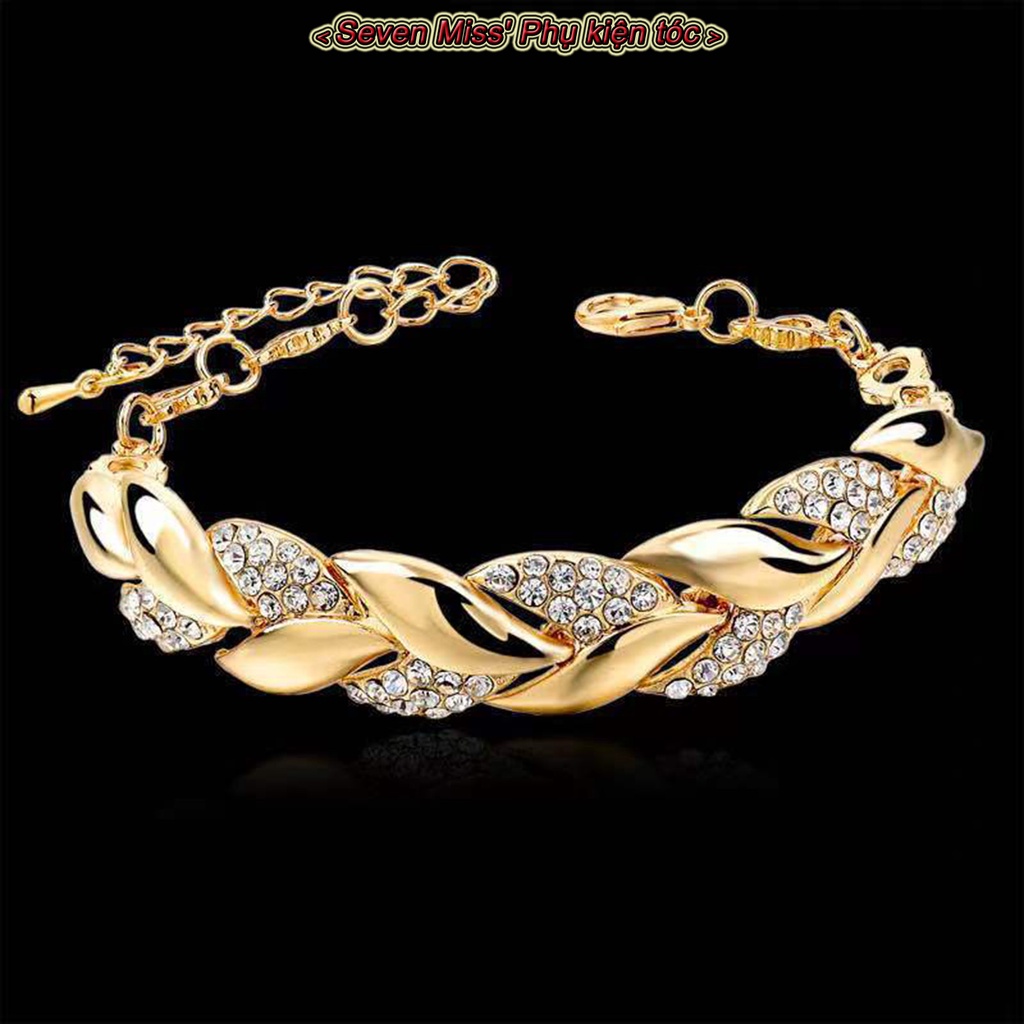 Vòng tay lá vàng trang sức phụ nữ vòng tay hợp kim nhẹ rhinestone