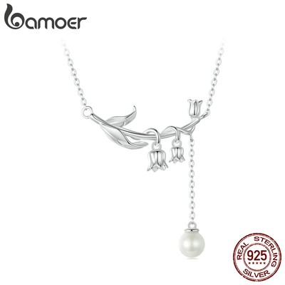 Bamoer Vòng cổ Bạc 925 Mặt Hoa lily Của Thung Lũng