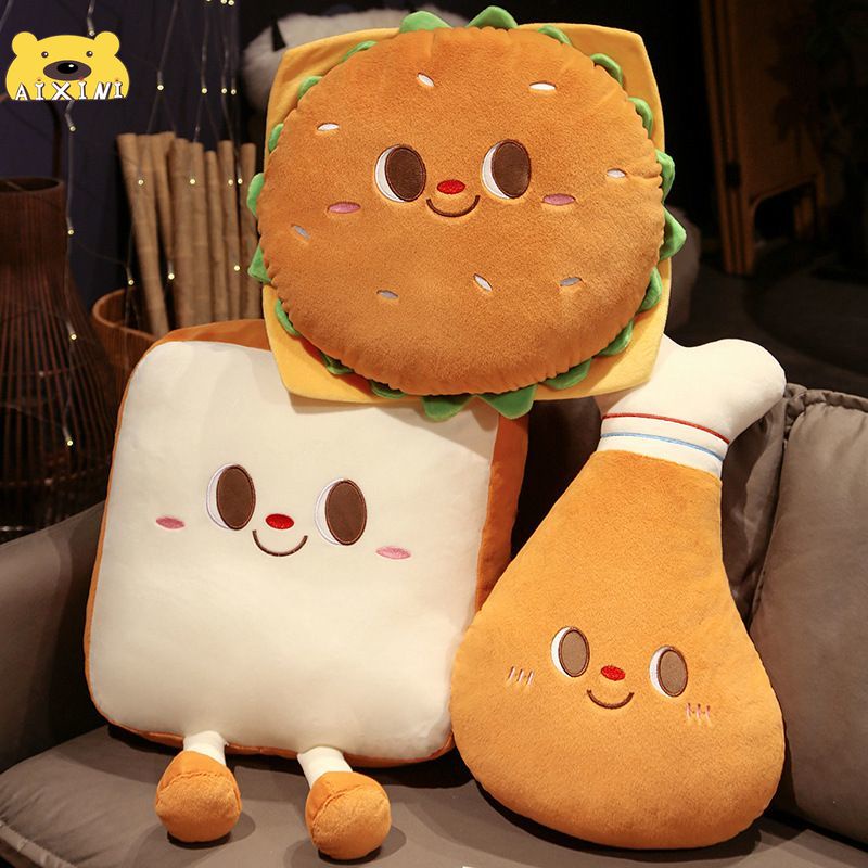 Aixini burger và bánh mì nướng đồ chơi sang trọng ngủ gối đệm phim hoạt hình búp bê dễ thương quà tặng sinh nhật cô gái