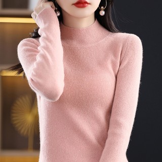 Áo len có gân cổ giả cho phụ nữ thường dễ thương dệt kim mềm mại thời trang ấm áp dài tay áo len chui đầu màu rắn
