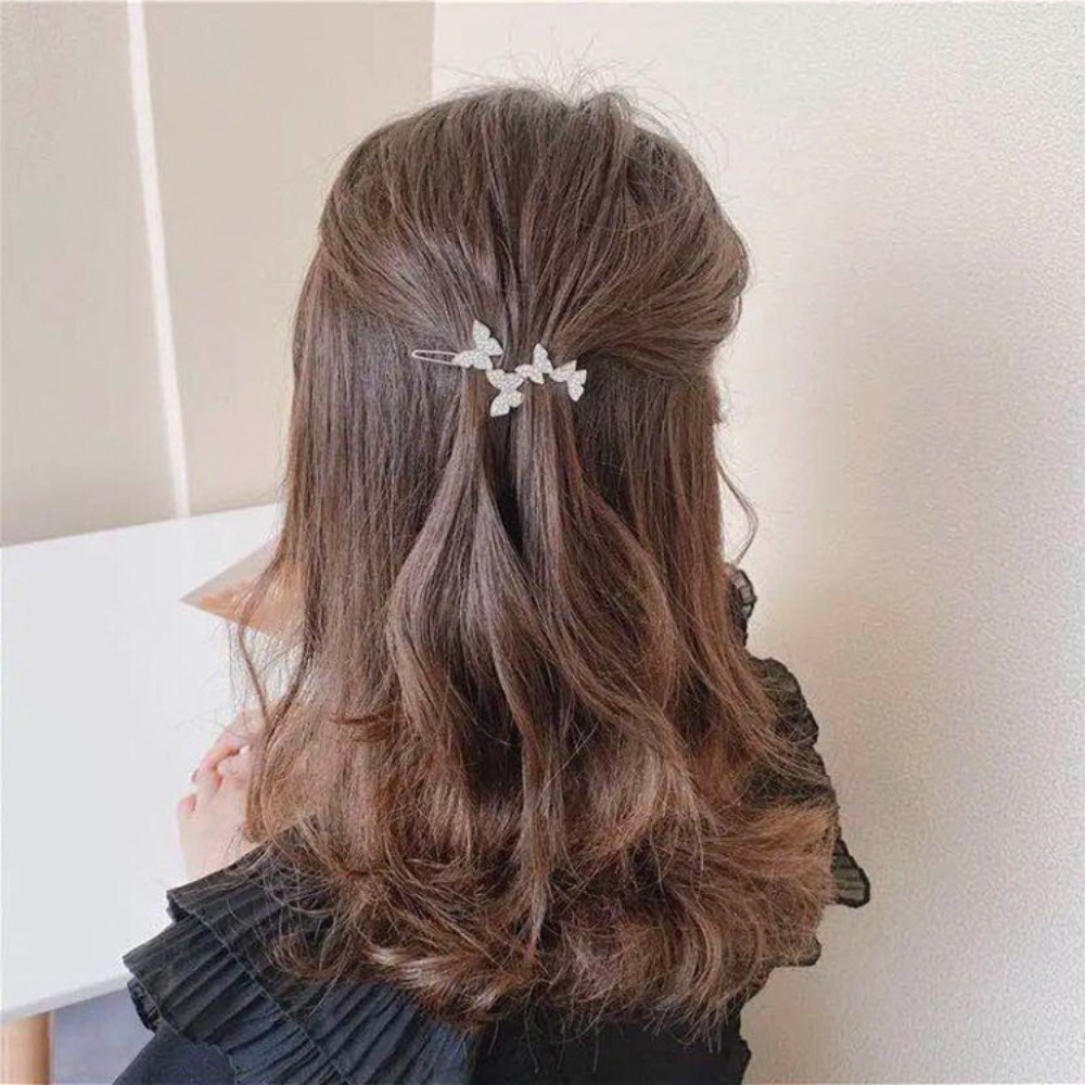 Thanh lịch kẹp tóc bướm sáng bóng kẹp tóc rhinestone tóc mái kẹp cô gái bên kẹp mũ một trang sức hello girl