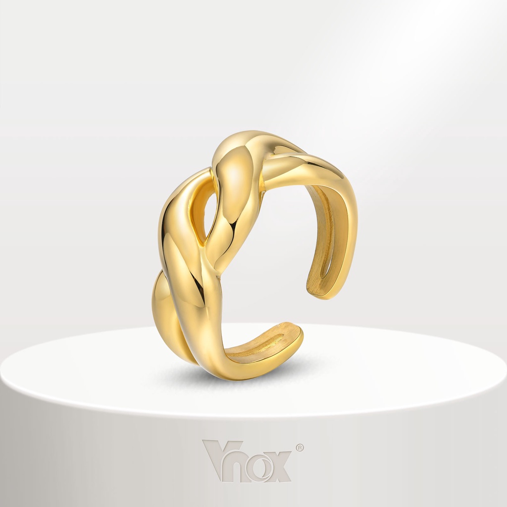 Nhẫn mở thắt nút dày vnox cho nữ, nhẫn sang trọng thời trang bằng thép không gỉ vàng 18k