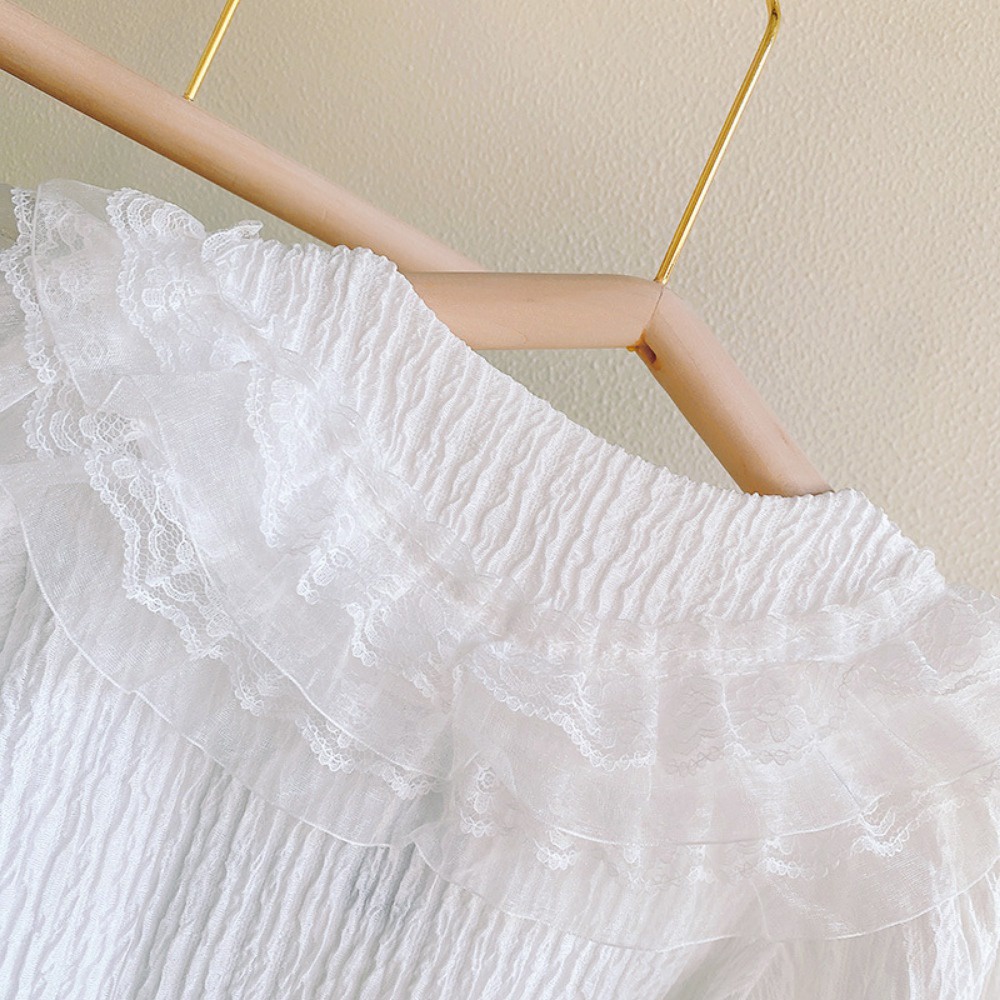 Cô gái mùa thu áo sơ mi ren trẻ em mới ve áo dài tay áo thời trang bé màu rắn áo sơ mi dưới