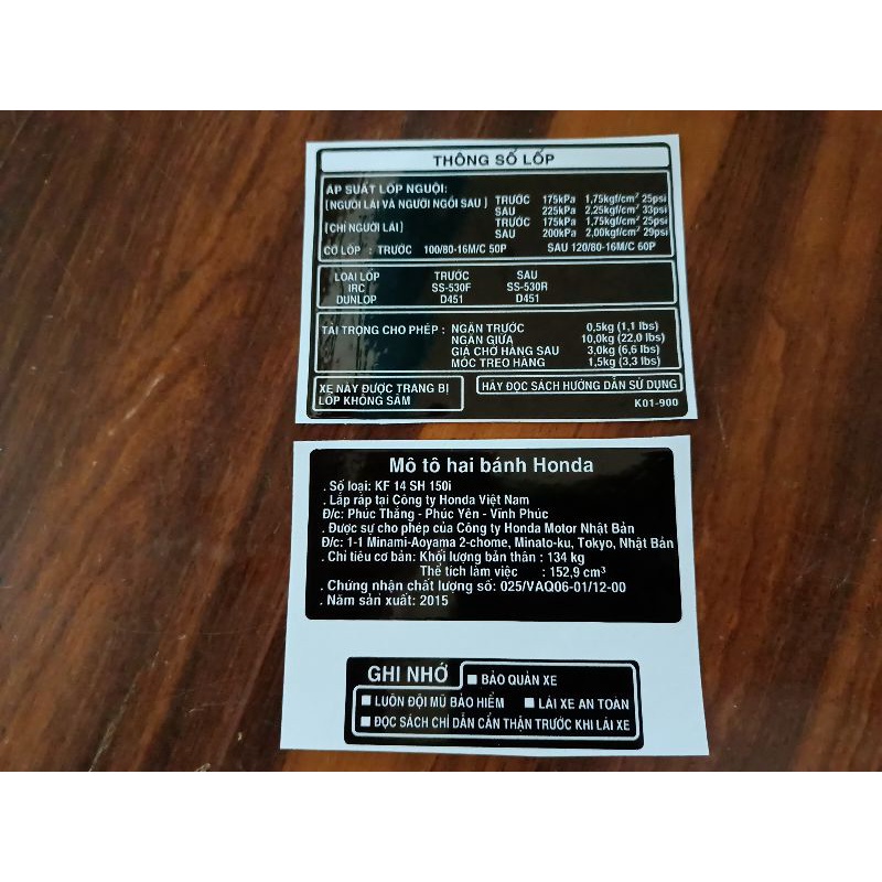 Bộ Tem Thông Số + Năm sản xuất + ghi nhớ SH việt nam 2015 new