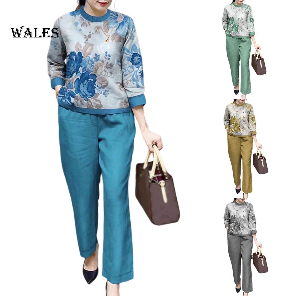 Loose fit women casual set women floral print suit stylish floral print women t-shirt and pants set comfy trendy outfit for spring / fall wide leg pants for southeast