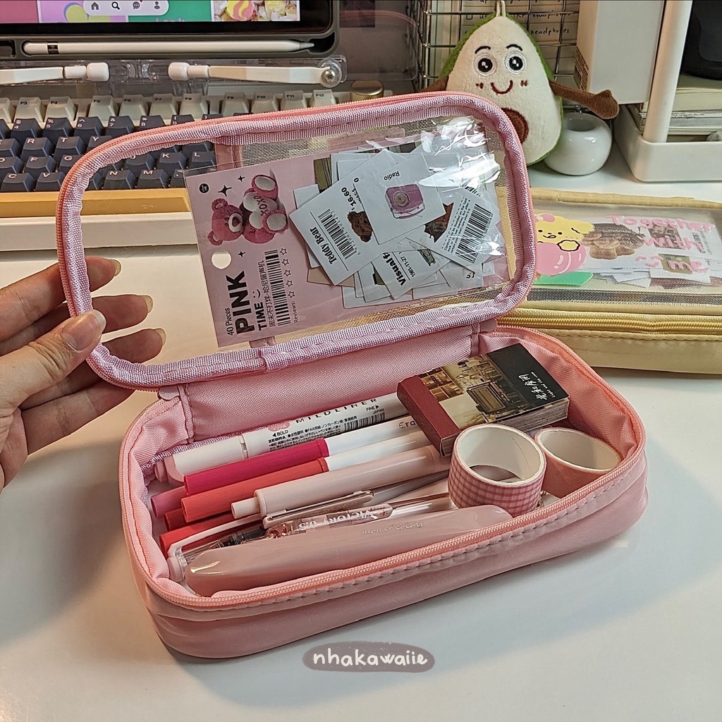 Hộp bút trong suốt nhiều ngăn sức chứa lớn Nhà Kawaii