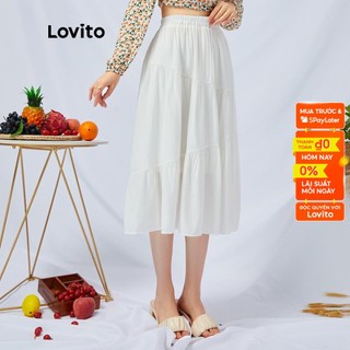 Lovito váy xếp ly màu trắng lãng mạn L11014