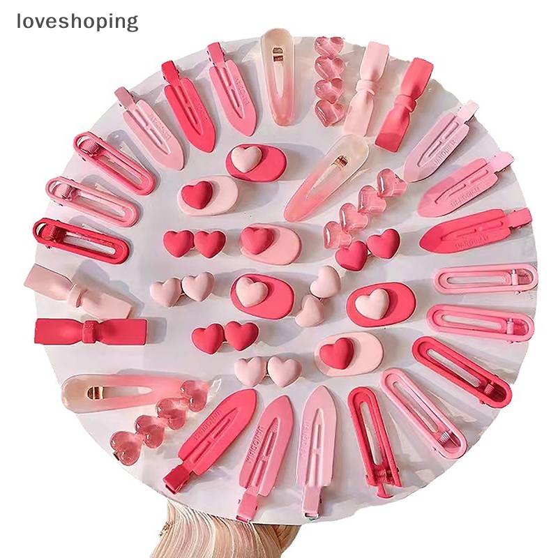 Set 2 / 3 Kẹp Tóc Nơ / Trái Tim Màu Hồng Dễ Thương Cho Bé Gái