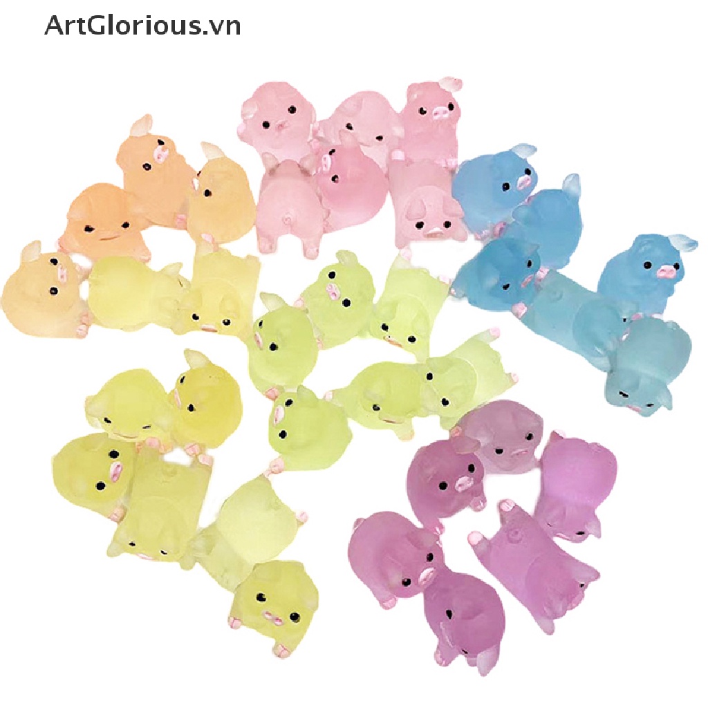 Set 1 / 5 Chú Heo Dạ Quang Mini Bằng Nhựa Resin Trang Trí Bảng Điều Khiển Xe Hơi / Nhà Cửa DIY