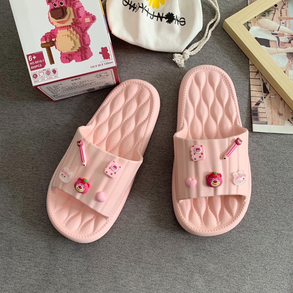 JY065-C13  -dép cao su chất EVA siêu nhẹ nữ, đế chống trơn trượt phối charm hoạt hì