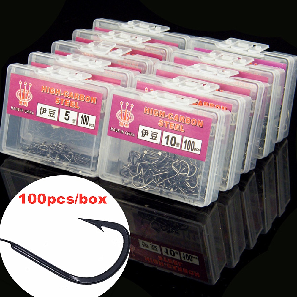 100Pcs/box Fishhooks High Carbon Steel Fish Hooks Size 5-14 Barbed Wildfishing Crucian Carp Fishing Tackle Accessories YM