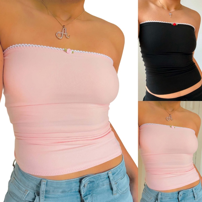 Áo Croptop Hai Dây Phối Ren Phong Cách Boho Thời Trang Quyến Rũ Cho Nữ Y2k