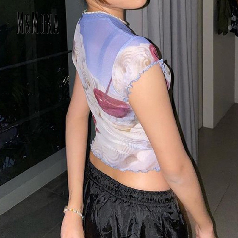 Áo Thun Tay Ngắn Cổ Tròn Dáng Ôm In Họa Tiết Thời Trang 2023 Cho Nữ