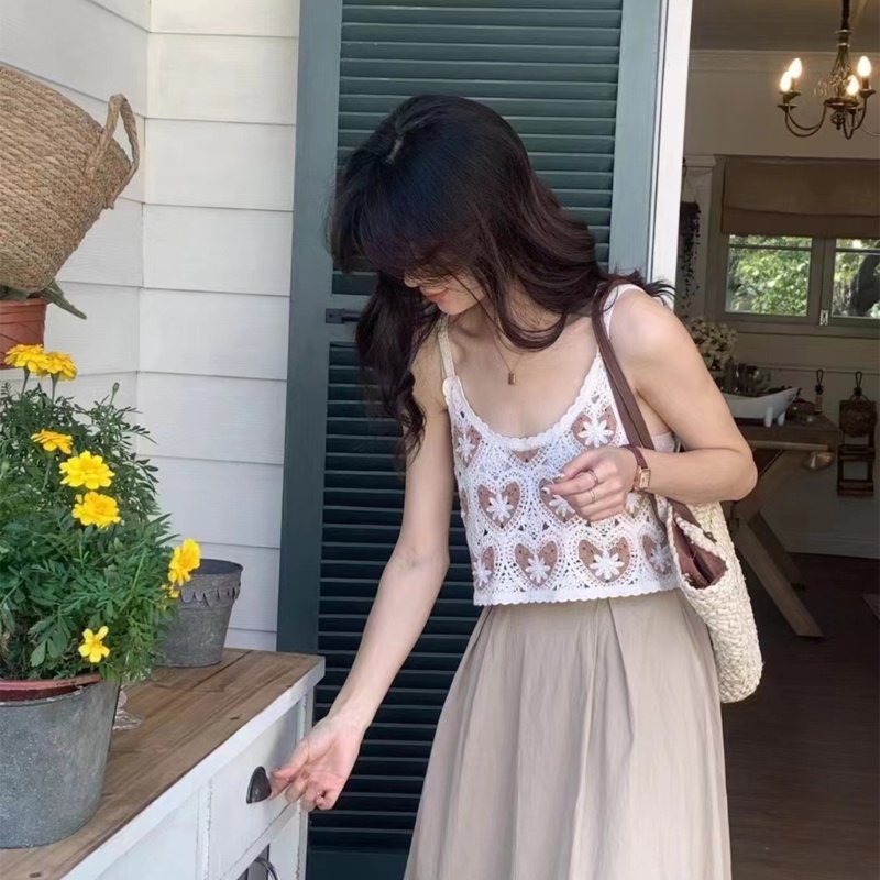 Áo Croptop Hai Dây Dệt Kim Cổ Chữ U Họa Tiết Hoa Thời Trang Đường Phố Gợi Cảm Dành Cho Bạn Nữ