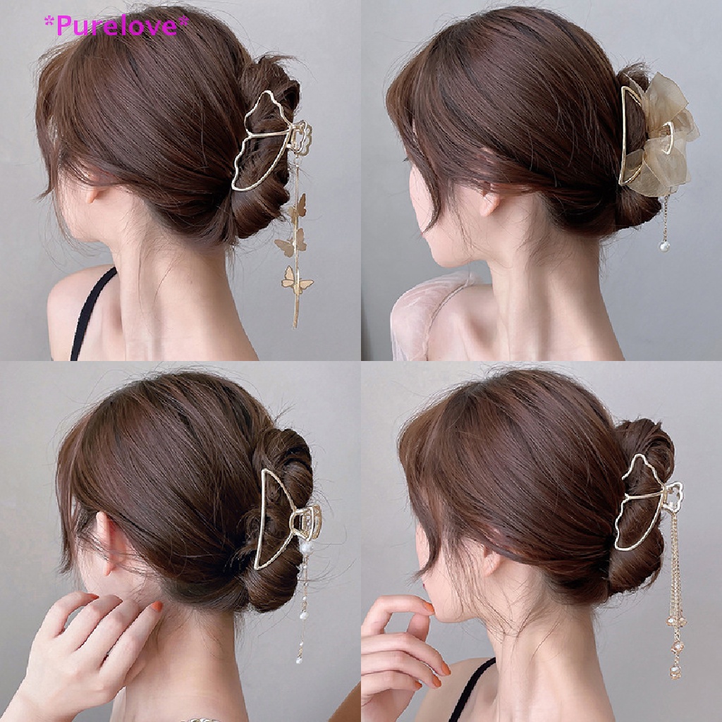 1 Chiếc Kẹp Tóc Kim Loại Màu Vàng Hình Bướm / Hình Học Cỡ Lớn Thanh Lịch Cho Nữ Mới