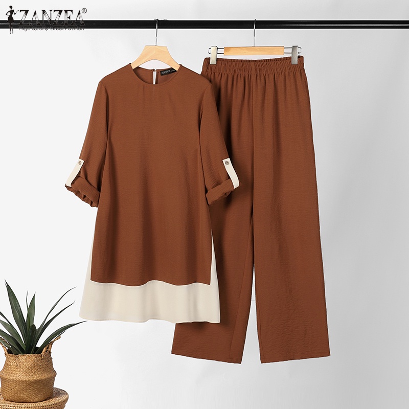 Zanzea Set Áo Thun Dài Tay Và Quần ống rộng Phong Cách Hồi Giáo Dành Cho Nữ