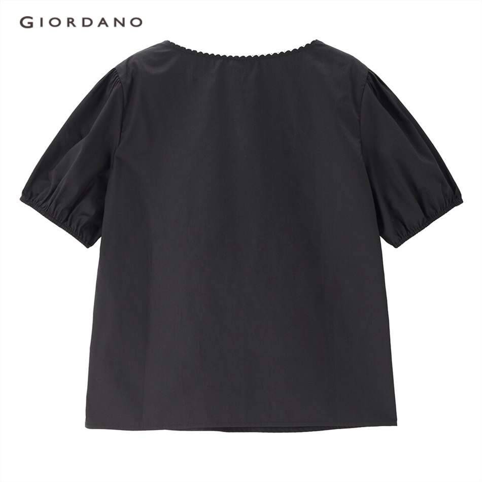 Áo sơ mi GIORDANO 13343302 tay phồng cổ tròn màu tương phản có viền dành cho nữ