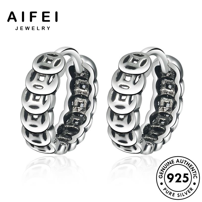 AIFEI JEWELRY bạc trang điển sức nữ kiện xu nguyên vành đồng thật quốc tua xỏ hàn tai phụ bông bản cổ 925 thời khuyên tròn Thời E416