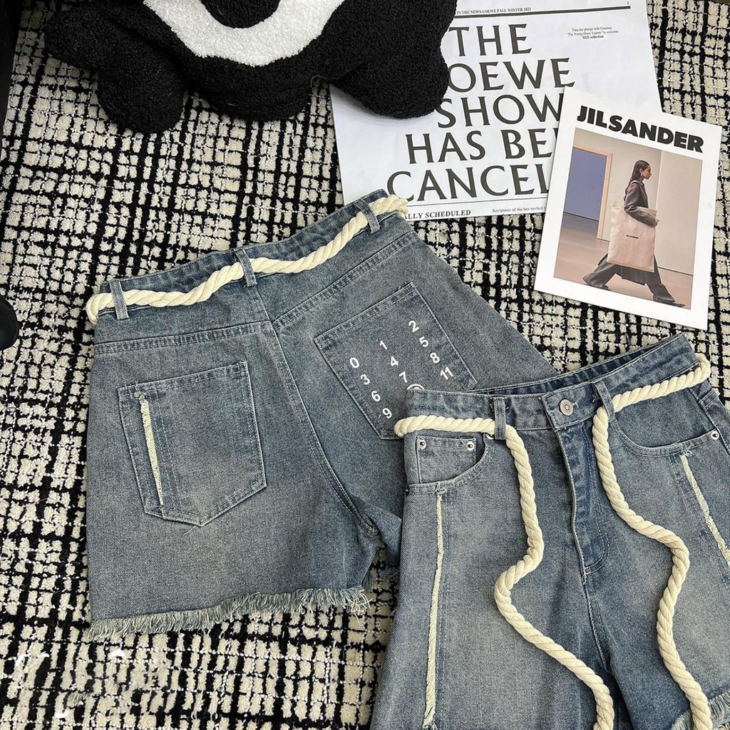 Quần short ống rộng kèm dây thừng NhiiNaa Store, viền kiểu tua rua Q087
