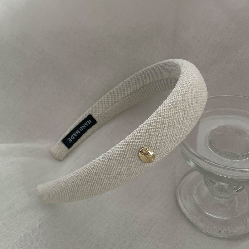 Băng Đô Cài Tóc Bằng Xốp Và Vải Kẻ Sọc Caro In Chữ Kim Loại Thời Trang Hàn Quốc