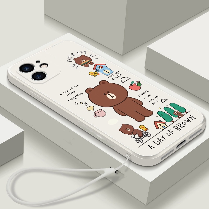 Ốp Điện Thoại Tpu Mềm Hình Gấu Nâu Hoạt Hình Có Dây Đeo Cho iPhone 12 Pro Max 13 Pro Max 14 Plus 14 Pro Max