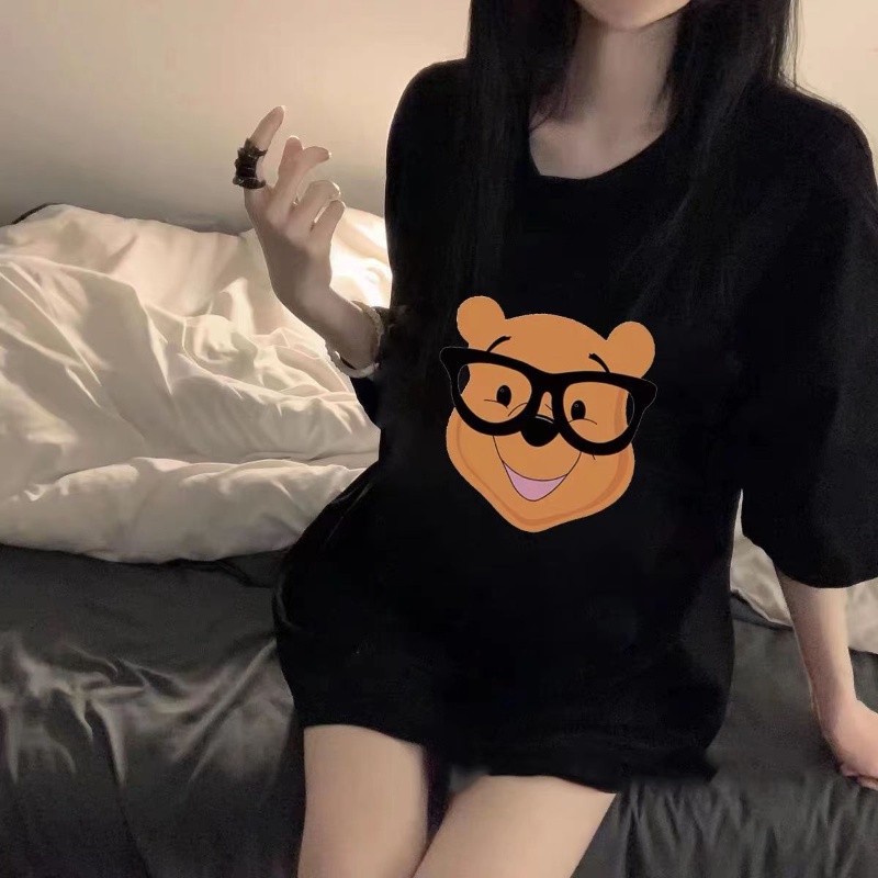 COZOK Áo Thun Ngắn Tay Dáng Rộng In Hoạt Hình Kiểu Hàn Quốc Dễ Phối Đồ