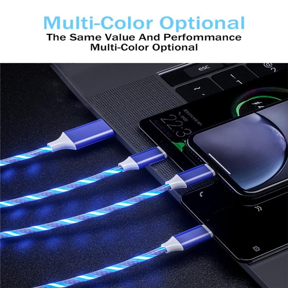 Dây Cáp Sạc Nhanh MALCOLM 3 Trong 1 Cổng Micro Usb 1.2M Type C Có Đèn Led Phát Sáng Dành Cho Điện Thoại Di Động