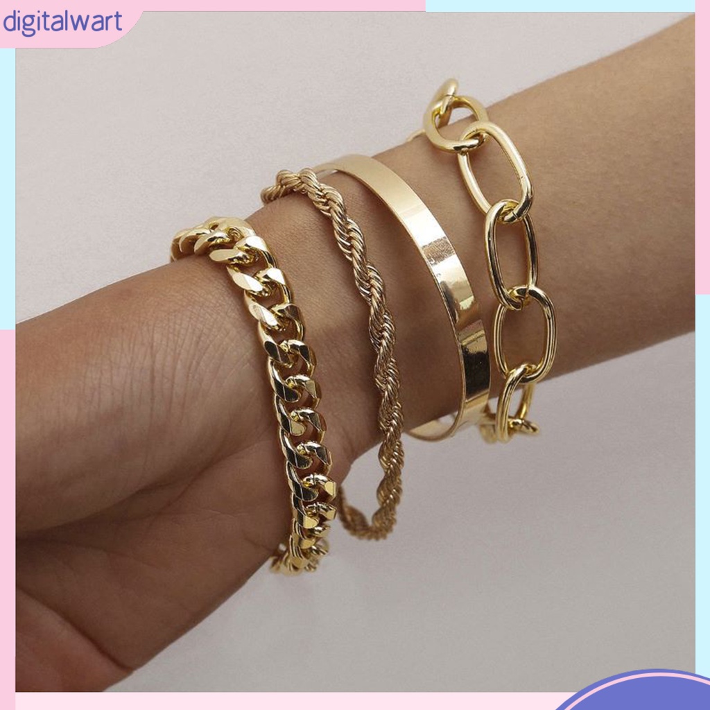 Set 4 Vòng Đeo Tay Mạ Điện Không Phai Phong Cách Vintage Thời Trang Cho Nữ