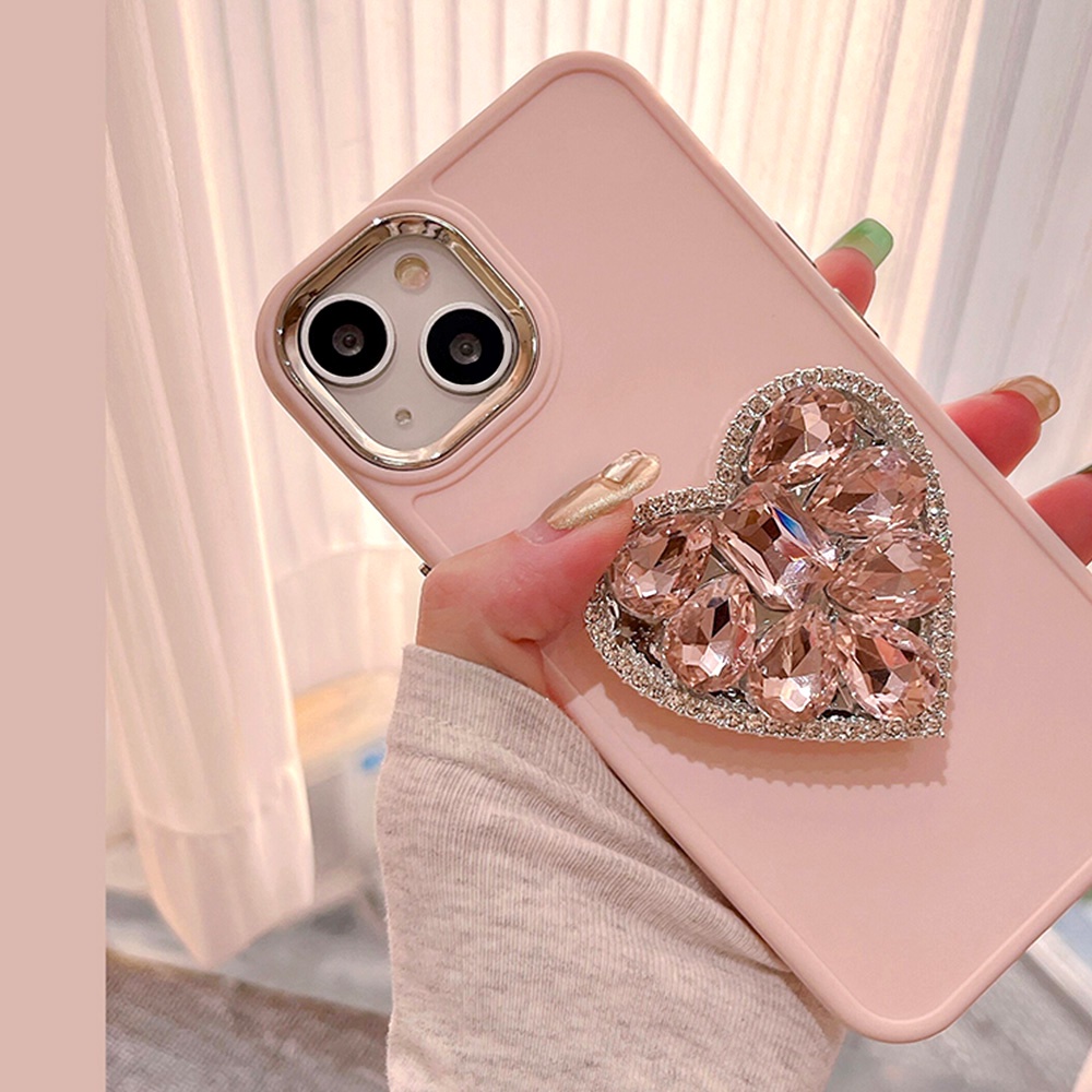 Ốp Điện Thoại TPU Dẻo Màu Trơn Chống Bụi Bẩn / Rơi Vỡ Có Giá Đỡ Hình Trái Tim Sang Trọng Cho IPhone 11 12 13 14 Pro Max