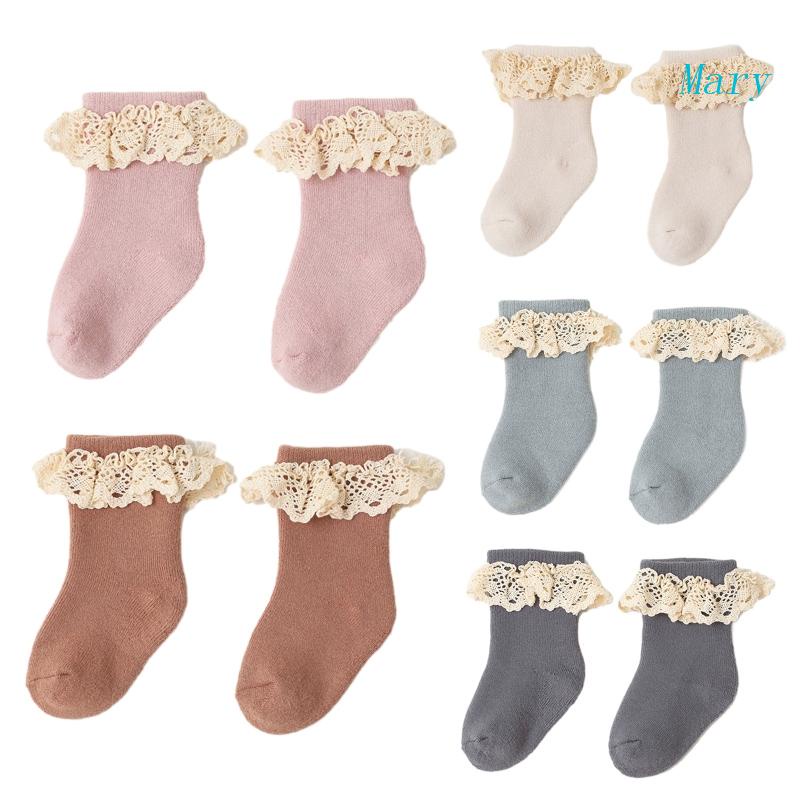 Vớ Cotton Mềm Dày Phối Ren Chống Trượt Thời Trang Thu Đông Cho Bé Sơ Sinh