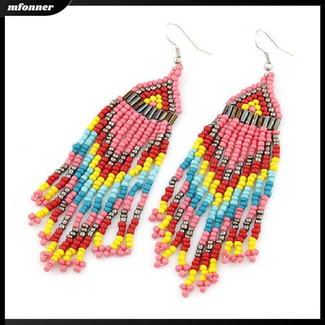 Khuyên Tai Tua Rua Xỏ Hạt Nhiều Màu Sắc Phong Cách Bohemian