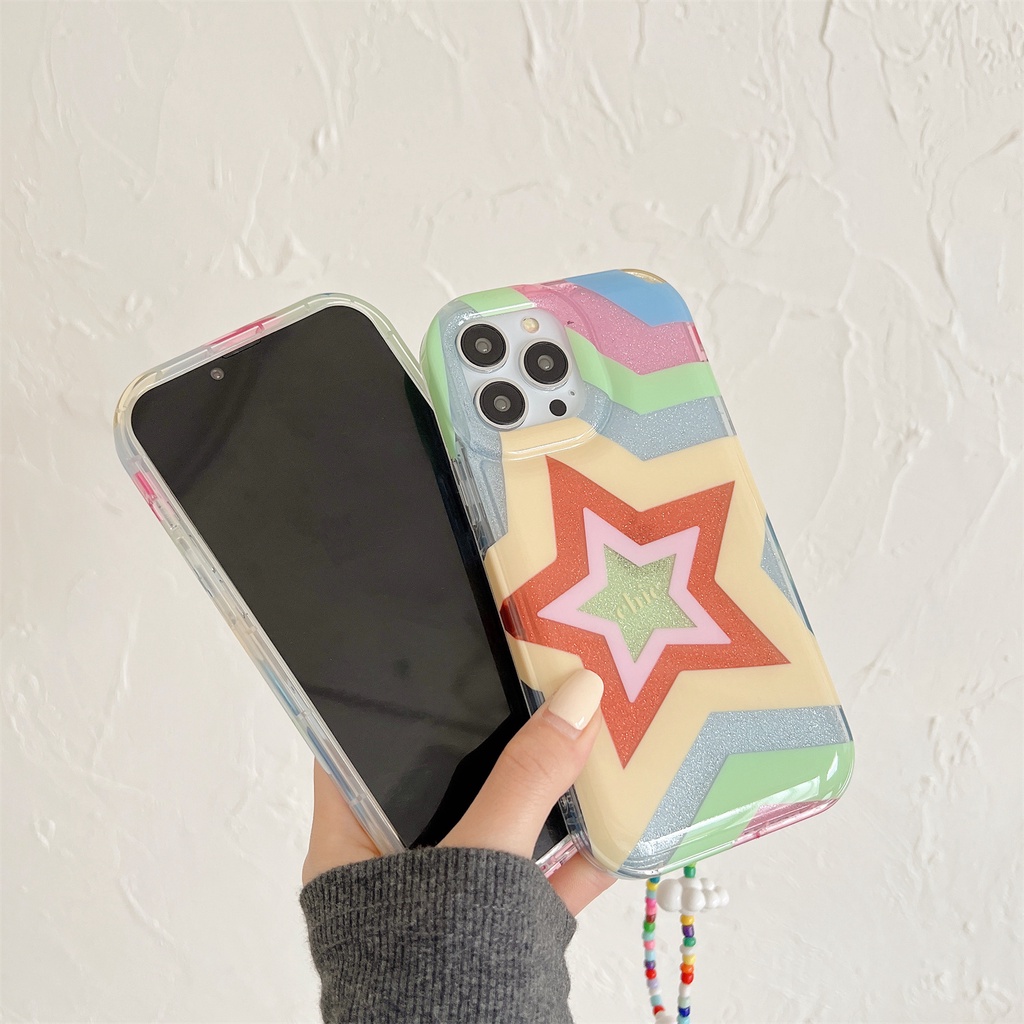 Ốp Điện Thoại Tpu Dẻo Trong Suốt Họa Tiết Ngôi Sao Năm Cánh Đính Ngọc Trai Lấp Lánh Chống Sốc Cho iphone 14Pro Max 13 12 11