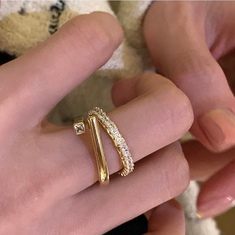 Bộ Nhẫn Hở Đính Đá Zircon Kim Loại Đơn Giản Độc Đáo Phong Cách Hàn Quốc