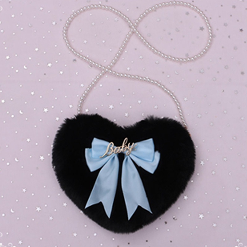 Sang Trọng Túi Đeo Vai Nhung Lông Đính Nơ Ngọc Trai Hình Trái Tim Dễ Thương Phong Cách Lolita Nhật